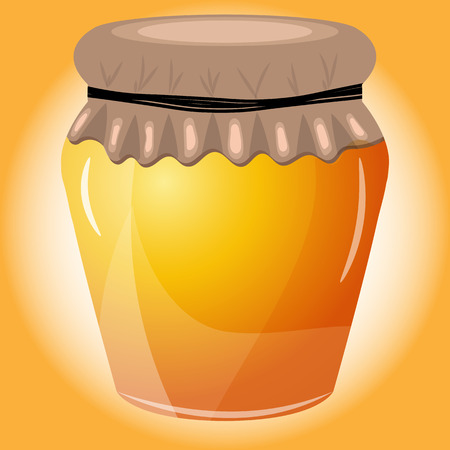 Vector illustration of honey pot on orange backgroundのイラスト素材