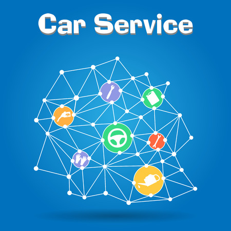 Vector illustration of car icons on blue backgroundのイラスト素材