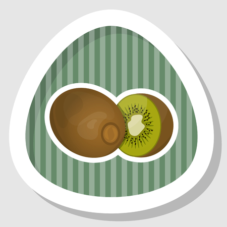 Vector colorful kiwi icon an a green backgroundのイラスト素材