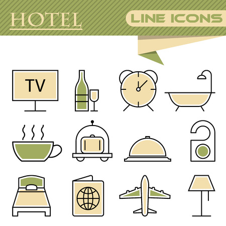 Set of line modern color icons for hotelのイラスト素材