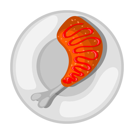 Chicken leg on the palte, colorful iconのイラスト素材