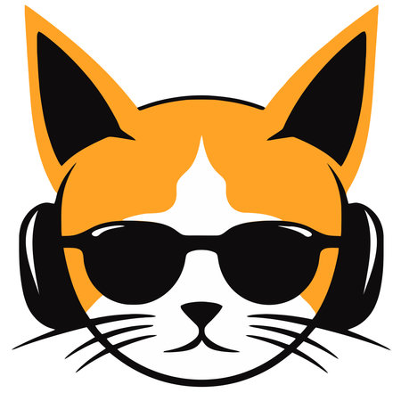 Portrait of the funny relaxed cat in the headphones.