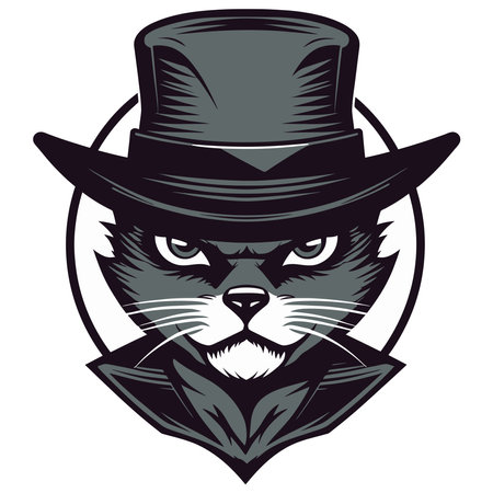 Logo design of serious cat in the hatのイラスト素材