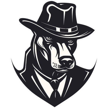 Logo design of dog in the hat. Vector illustrationのイラスト素材