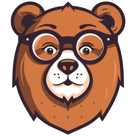 Cute portrait of geek brown bear. Vector illustration isolated on white backgroundのイラスト素材