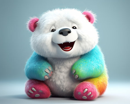 Cute teddy bear sitting on blue background, 3d renderingの素材