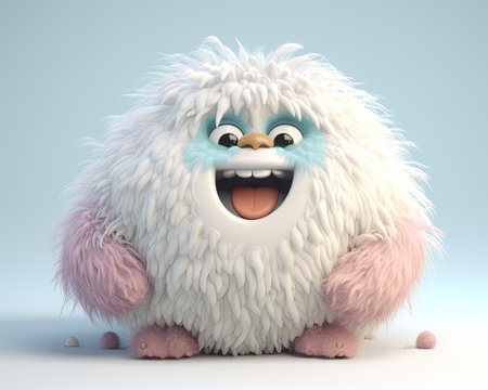3d illustration of a white fluffy sheep with a big smile.の素材
