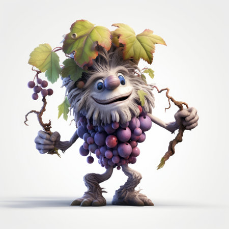 Fantasy character with a bunch of grapes. 3D illustration.の素材