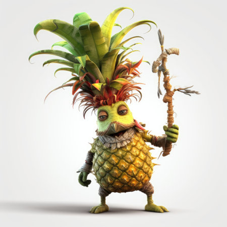 Pineapple monster on white background. 3d render illustration.の素材