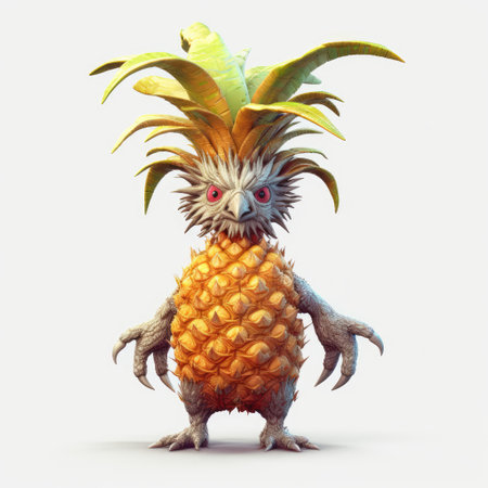 Pineapple monster on white background. 3d render illustration.の素材