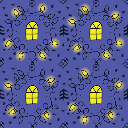 Christmas blue pattern background hand drawn.