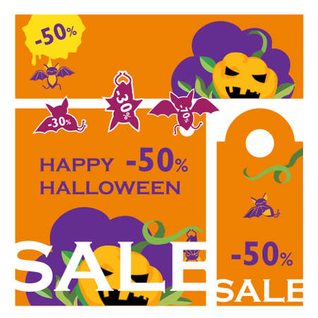 Halloween label. Vector flat illustrationのイラスト素材