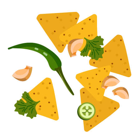 Mexican traditional food. Nachos. Food vector illustration. Flat cartoon style. Isolated.のイラスト素材