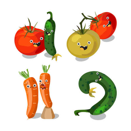 Cute vegetables characters kawaii for kids. Vector flat cartoon illustrationのイラスト素材