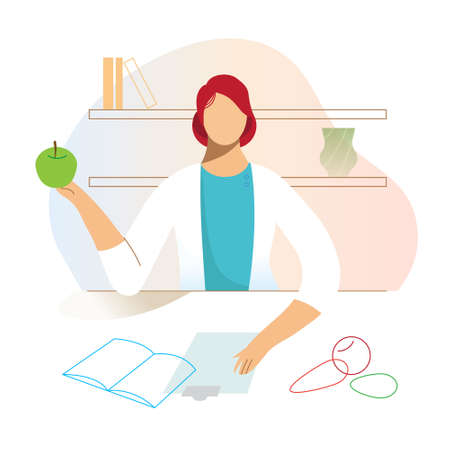 Nutritionist concept. Nutrition therapy with healthy food and physical activity. Vector illustration in cartoon styleのイラスト素材