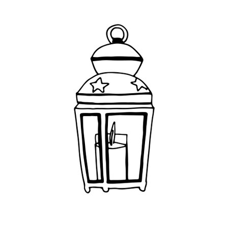 Christmas lantern with candles. Doodle vector illustrationのイラスト素材