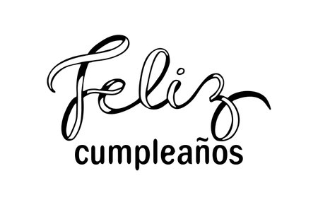 Feliz Cumpleanos, Happy Birthday in spanish language. Vector doodle illustrationのイラスト素材