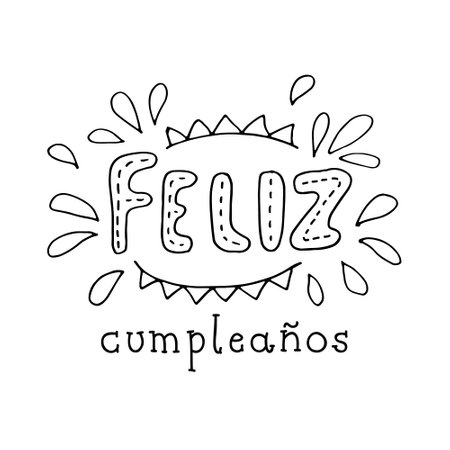 Feliz Cumpleanos, Happy Birthday in spanish language. Vector doodle illustrationのイラスト素材