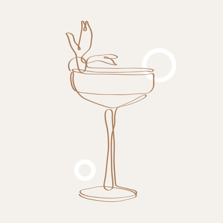 Continuous one line drawing of summer cocktail drinks. Bar and restaurant concept minimalist, vector illustration.のイラスト素材