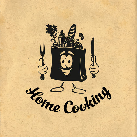 Cooking . Healthy cooking. Bon appetit. Cooking idea. Cook, chef, kitchen utensils icon . Handwritten lettering vector illustrationのイラスト素材
