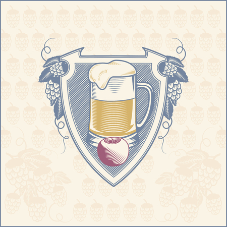 shield beer mug with hop branches. vectorのイラスト素材