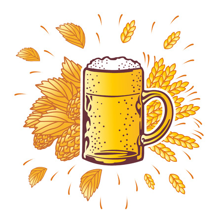 shield beer mug with hop branches. vectorのイラスト素材