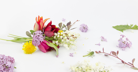beautiful bouquet of flowers in vase isolatedの写真素材