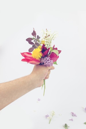 beautiful bouquet of flowers in vase isolatedの写真素材