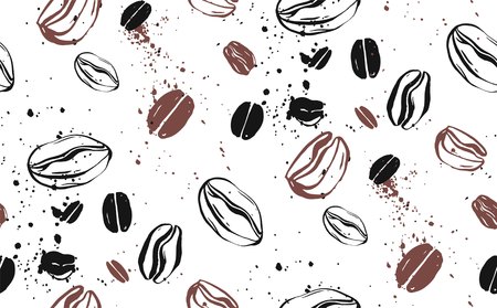 Seamless coffee background with coffee beans and splashのイラスト素材