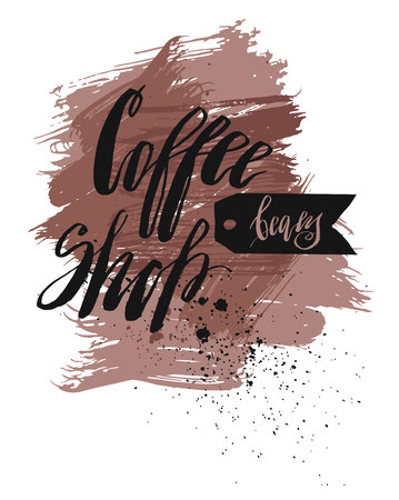 Hand drawn abstract textured card template with Coffee Shop lettering handwritten phaseのイラスト素材