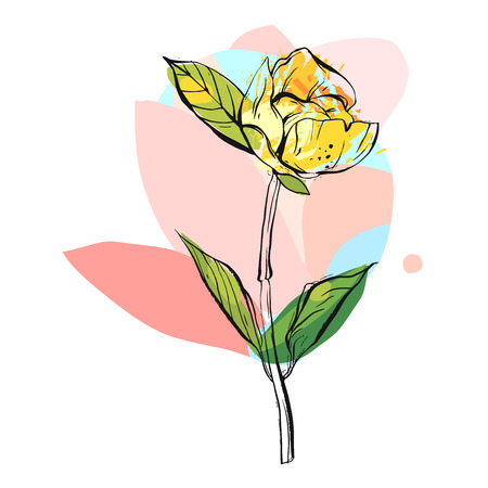 Hand drawn vector abstract creative graphic colorful flower illustration isolated on white background.Unusual universal wedding,birthday,bride,save the date cards bohemian rustic design element.のイラスト素材