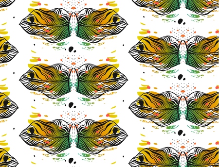 Seamless pattern with green palm leaves reflect,polka dot texture.のイラスト素材