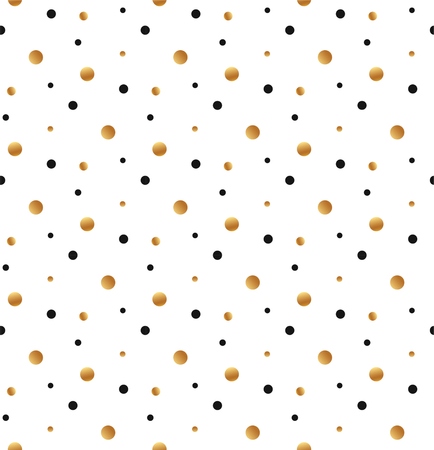 Seamless pattern in gold and black polka dots isolated on white background.のイラスト素材
