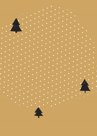 Hand drawn vector abstract textured Christmas card wiht Christmas trees isolated on polka dots textured background.Design for greeting card,save tha date,journaling,postcard,tag,poster,flayer,note.のイラスト素材