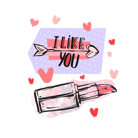 Hand drawn vector abstract creative Valentines day greeting card.のイラスト素材