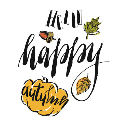 Hand drawn autumn illustration with pumpkin.のイラスト素材