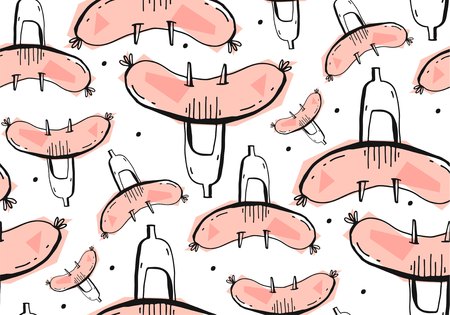 Hand drawn sausage pattern on fork illustration.のイラスト素材