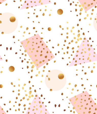 Abstract geometric seamless pattern in white,gold,pastel pink.Hand drawn brush stroke,dots pattern and geometric elements.Modern and stylish abstract design poster, cover, card designのイラスト素材