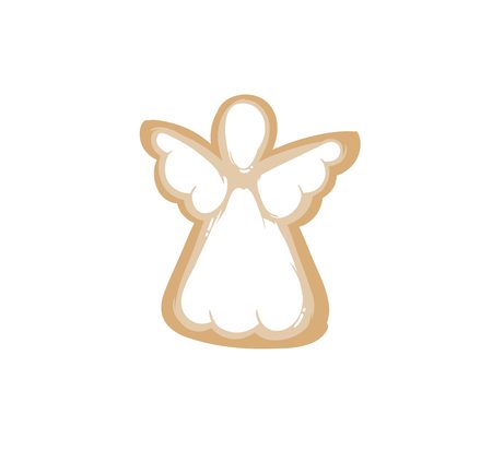 Hand drawn vector abstract fun Merry Christmas time cartoon illustration card with baked gingerbread cookie angel shape isolated on white backgroundのイラスト素材