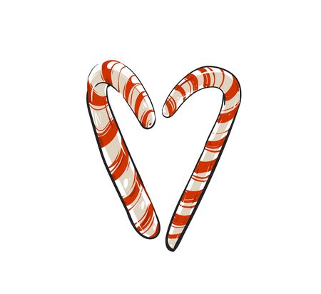 Hand drawn vector abstract fun Merry Christmas time cartoon doodle rustic festive illustration icon with cute holiday candy canes heart shape isolated on white background.のイラスト素材