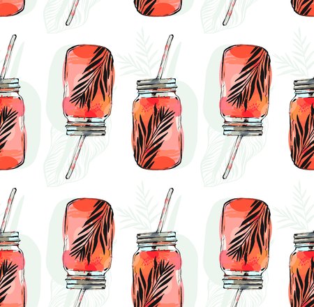 Hand drawn vector abstract summer time organic fresh fruits seamless pattern.のイラスト素材