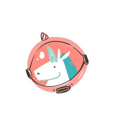 Unicorn astronaut headのイラスト素材