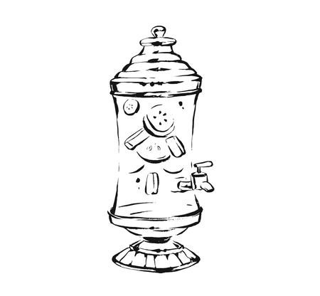 Hand drawn vector abstract ink drawing graphic sketch illustration of glass lemonade juice stand isolated on white background.のイラスト素材