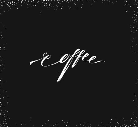 Hand drawn vector abstract artistic ink sketch drawing handwritten coffee word calligraphy isolated on black chalkboard background.Coffee shop conceptのイラスト素材