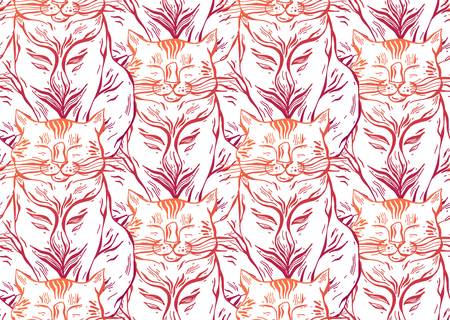 Cute vector cat seamless pattern illustration.のイラスト素材
