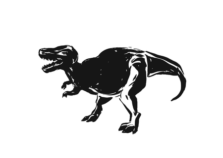 Hand drawn vector abstract ink brush grunge drawing textured crafted silhouette decoration illustration of dino isolated on white backgroundのイラスト素材