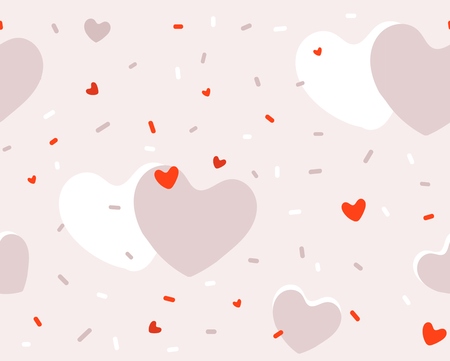 Hand drawn vector abstract cartoon modern graphic Happy Valentines day concept illustrations art seamless pattern with simple hearts shape isolated on pink pastel color backgroundのイラスト素材