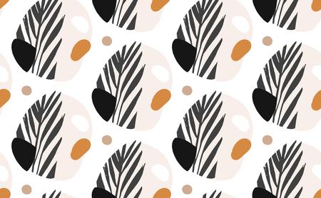 Hand drawn vector abstract creative graphic illustrations seamless collage pattern with tropical...