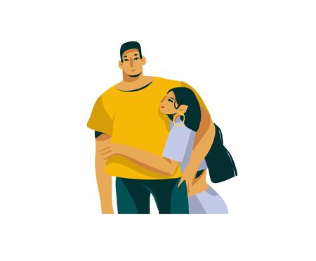 Hand drawn vector stock abstract graphic Valentines day illustration with young romantic couple together isolated on white backgroundのイラスト素材