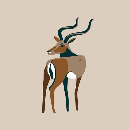 Hand drawn vector stock abstract graphic illustration with African wild black-tailed gazelle with long horns head looks back cartoon animal design isolated on white backgroundのイラスト素材